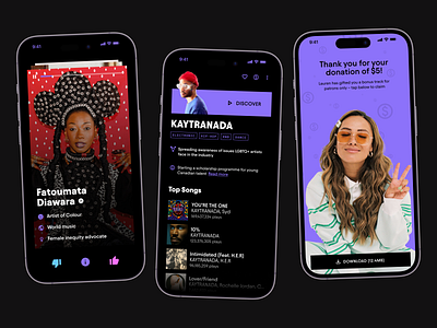Ethical Music Player: Case Study artists bold data dating design digital iphone music neon player purple social causes social impact spotify ui ux