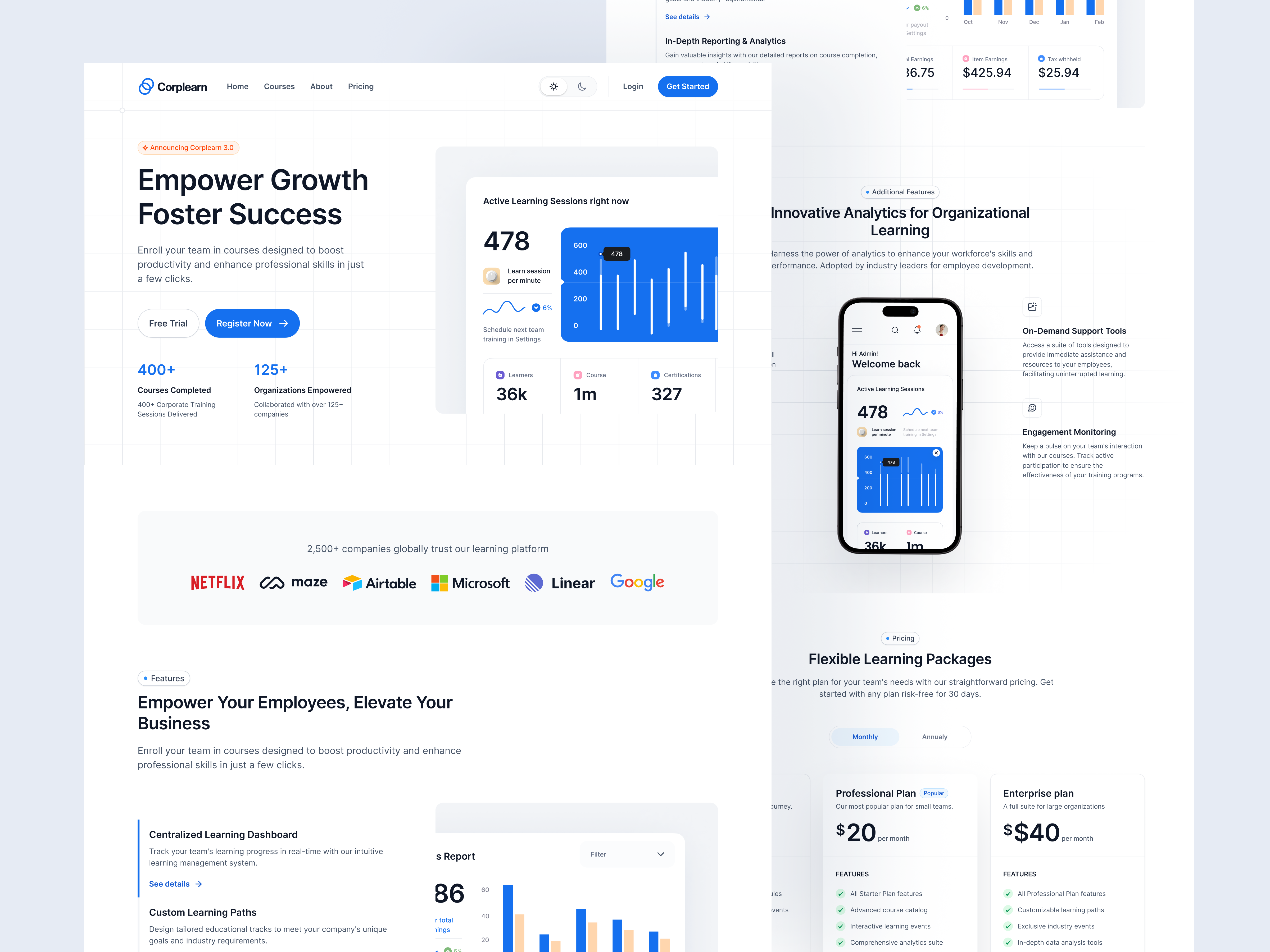 Corplearn - Corporate Learning Platform clean education framer illustration landing page minimalist saas sleek smooth