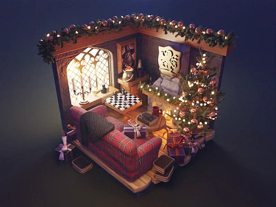 Hogwarts X-mas Tutorial 3d blender diorama harry potter hogwarts illustration isometric process render tutorial xmas