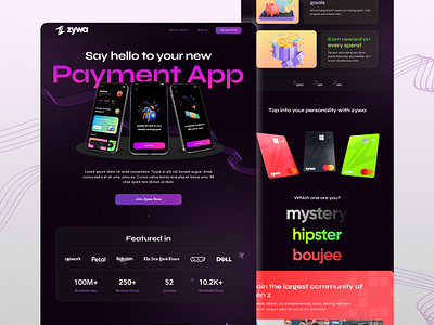Zywa website reimagined. dark finance payment web design webpage