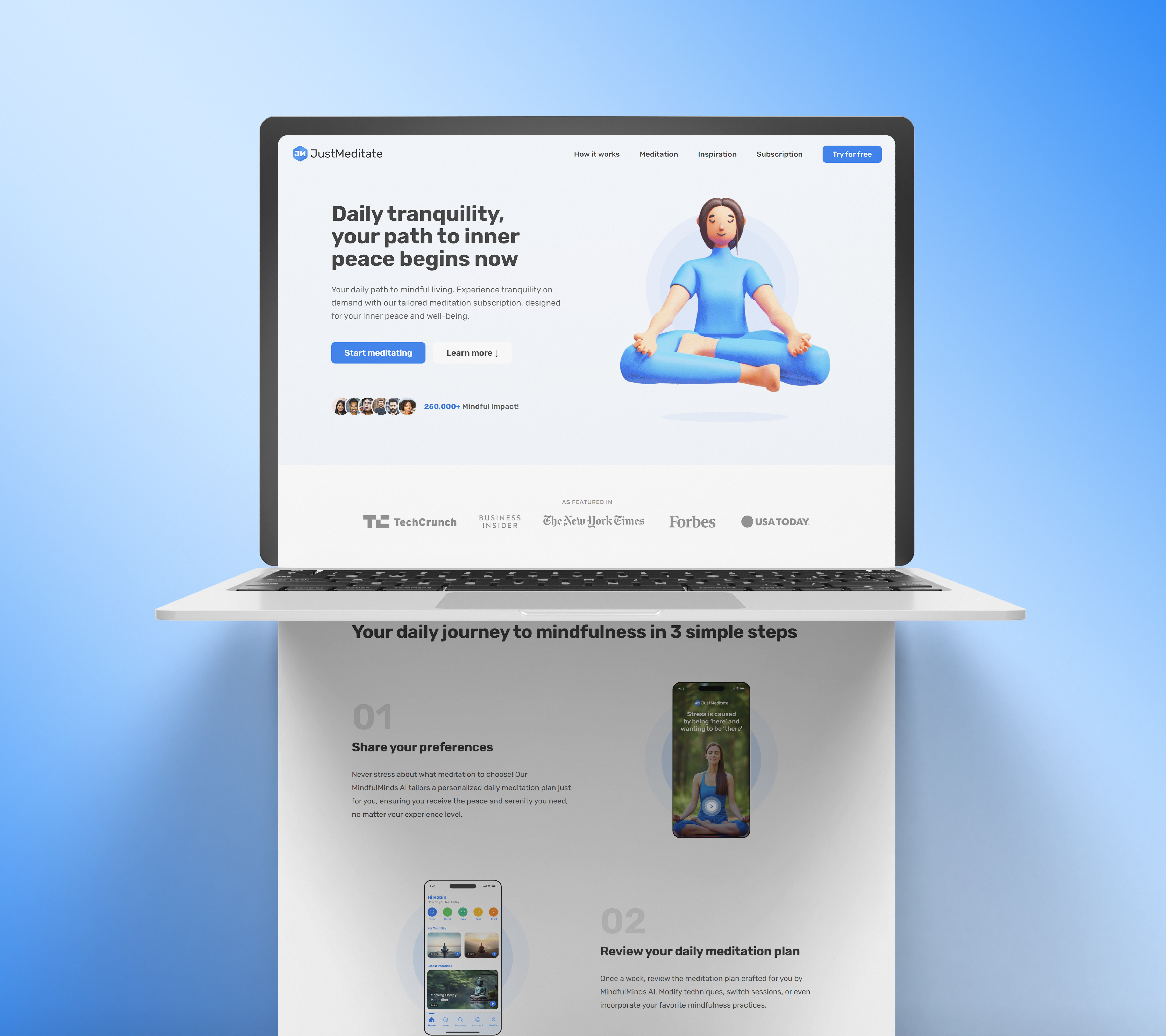 Fully Responsive Meditation Website calm focus interaction interaction design meditation meditation website peace responsive responsive design responsive website theayubs ui animation ui design web design