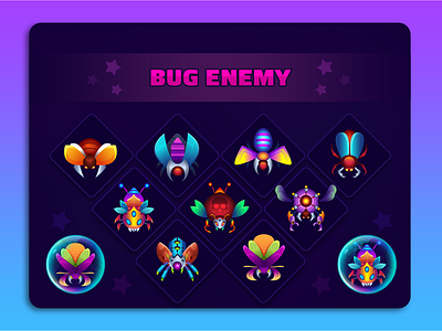 Space Shooter Bug Enemy bug bug character game game ui gui hybrid casual ui hyper casual ui illustration space bug spaceshooter vector