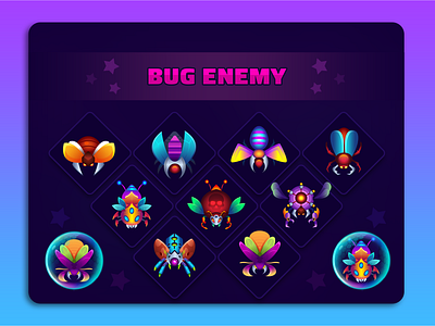 Space Shooter Bug Enemy bug bug character game game ui gui hybrid casual ui hyper casual ui illustration space bug spaceshooter vector