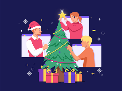 Holly Jolly Christmas! Illustration celebrate christmas christmas tree christmasparty festive flat flat illustration happychristmas holiday illustration merrychristmas santaclaus teamwork vector winter work