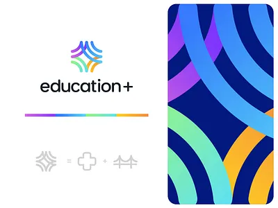 Branding Education+, Visual Identity blue branding bridge colorful conect connecting connection education exchange graphic design icon lettermark logo logoicon logoplus logotype plus startup ui