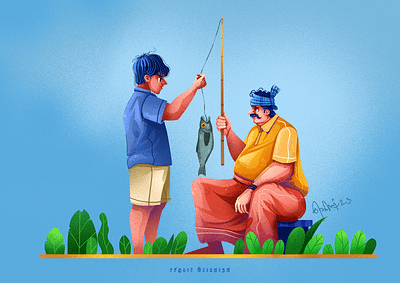 Fisher man character design design fisher man illustration trending illustration ui