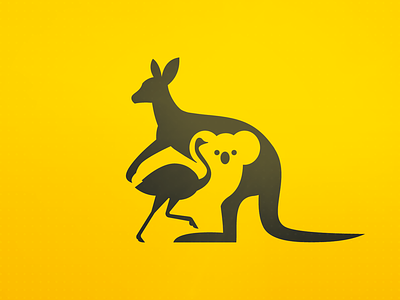 Australian Pet Food Logo animal animals aussie australia australian autruche black creative emeu emu illustration kangaroo kangourou koala logo ostrich roadsign sign together yellow