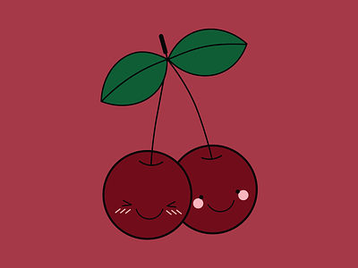 Dark Red Cherry adobe illustrator adorable adorable fruit bright cheerful cherry colourful cute cute fruit digital art digital illustration food food art happy fruit illustration kawaii kawaii food kawaii fruit red cherry vector