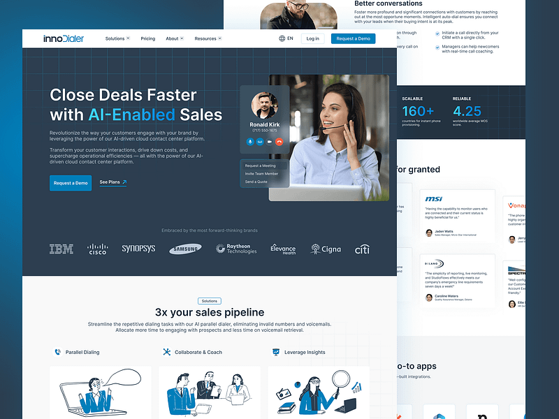 innoDialer - Auto Dialer Website b2b saas blog blog section blue color blue theme blue web blue website business website company website footer homepage landing page ratings reviews saas homepage saas web design saas website web design website website footer