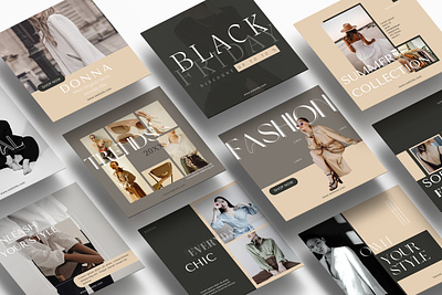 Donna Fashion Brand Instagram Canva Templates black branding canva chic clothing elegance fashion fashion brand graphic design instagram instagram post instagram story mockup social media branding social media design social media templates sophisticated style templates timeless