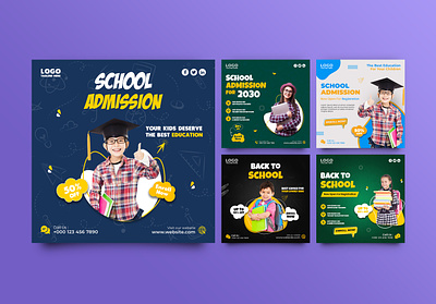 School admission social media post and Instagram post template admission ads advertising brand identity brand social media post branding college college admission graphic design kids school marketing post poster school school admission school admission template school ads social social media post template