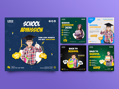 School admission social media post and Instagram post template admission ads advertising brand identity brand social media post branding college college admission graphic design kids school marketing post poster school school admission school admission template school ads social social media post template