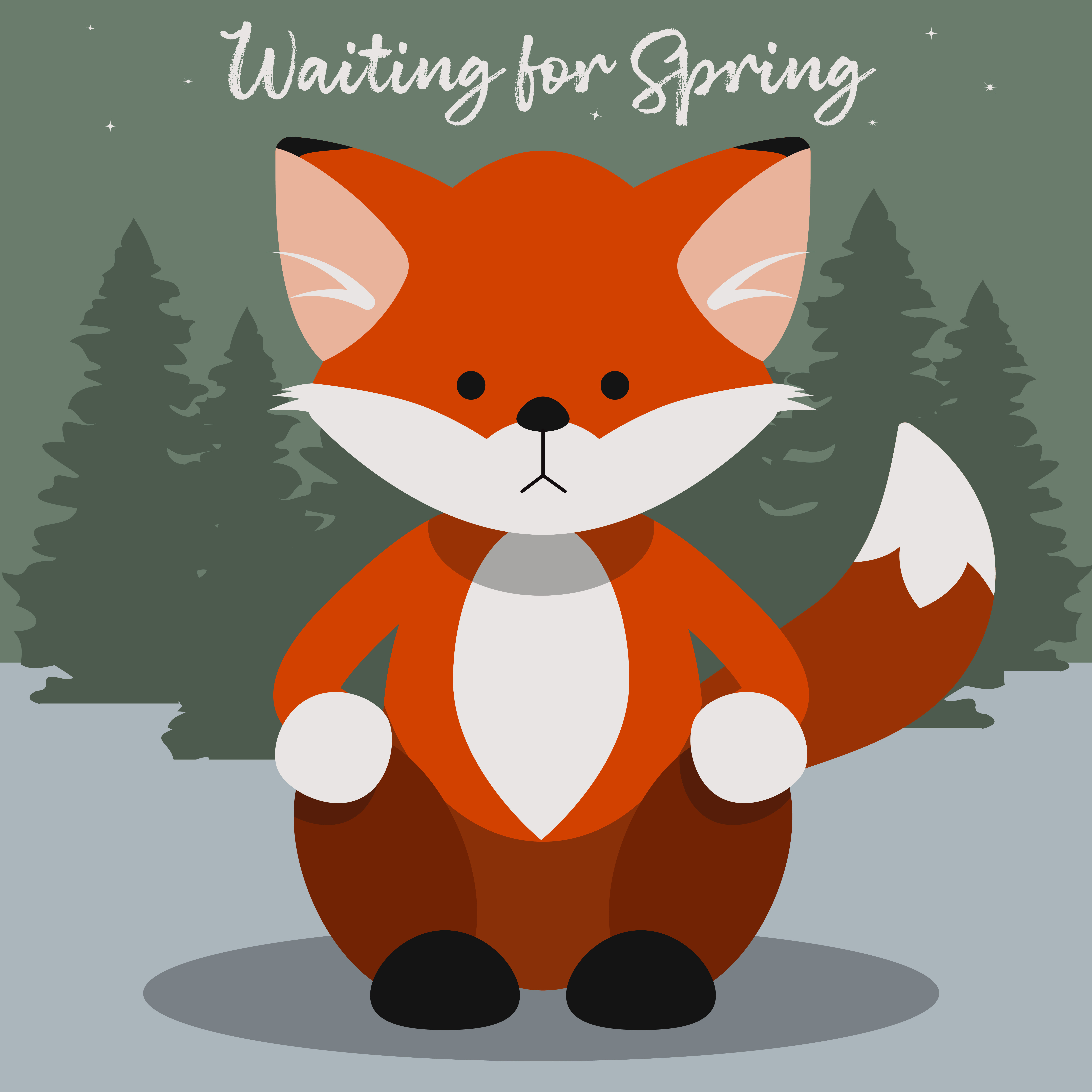 Funny vector fox illustration baby illustration card children illustration cute animals cute fox forest animals fun illustration holiday card kids quirky fox quizzical fox red fox sad fox tired fox toddler illustration vector fox waiting for spring waiting fox winter card woodland animals