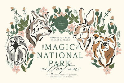 Magic of the National Park Forest Vector Elements adobe illustrator animals art clip art digital art digital illustration digital painting flat floral forest illustration illustration art illustration digital illustrations logo magic minimal png vector wreath