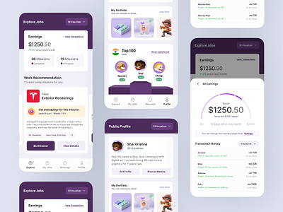 Freelance Marketplace Mobile App - Gamified Gig Platform freelance app freelance services marketplace freelancer platform gamification ios leaderboard product design ui ux