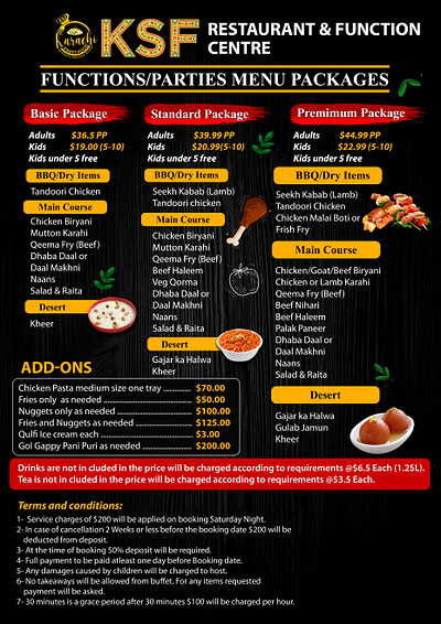 Karachi Street Food Melbourne - Functions/Parties Menu Packages adobe photoshop ads branding design flyer graphic design illustration logo menu post restaurant social media post ui vector