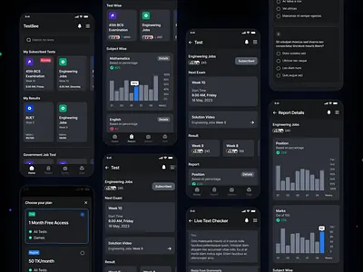 Testbee - Exam Application Interface chart clean dark design exam graph minimal mobile modal modern test ui