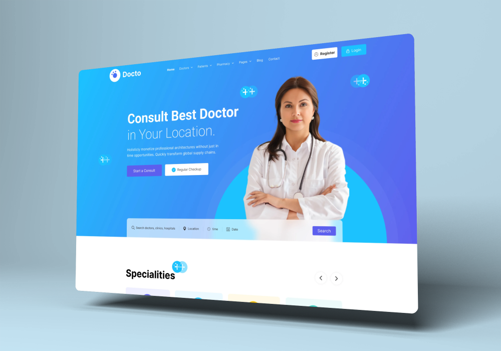 Landing Page for : Clinics and Doctor Online Booking Website ai landing page design all website desing amelioration cure designer doctor doctor appointment doctor website graphic design health healthcare landing page medical online doctor booking research scientist ux vaccine web ui design website animation