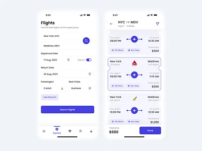 Flight app screens - App Design app app design clean design flight app minimal modern search results ticket ui