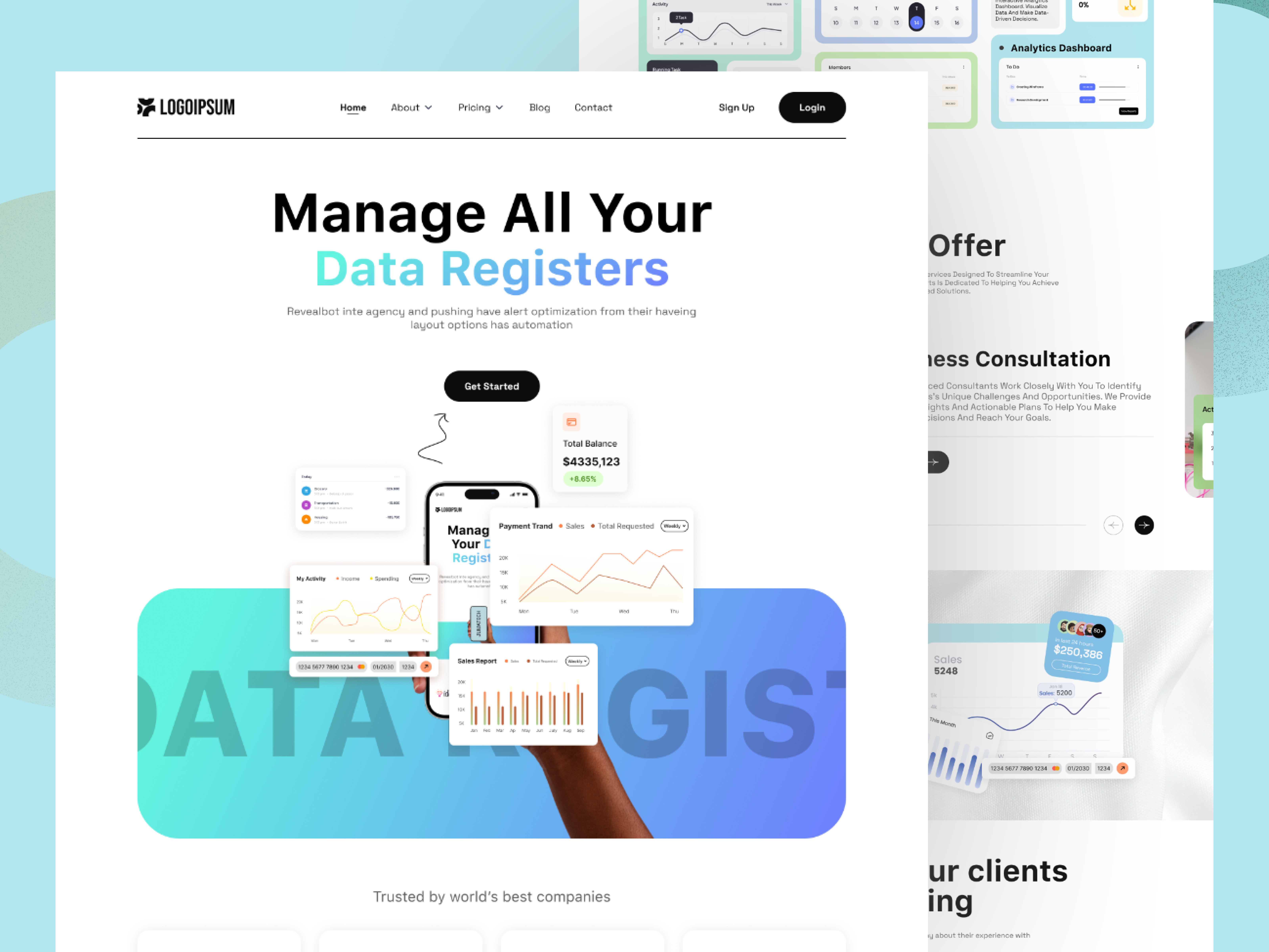 Data Manage - SaaS Landing Page branding data manage website data management graphic design illustration landing page management product design saas saas landing page saas startup saas website ui ui design uixrakib183 user experience ux web design website design