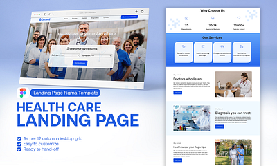 Getwell-Healthcare landing page figma Ui Template clinic diagnostic center figma healthcare hospital landing page ui ux