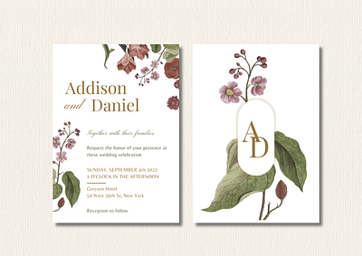 Mauve Garden Wedding Invitation graphic design illustration weddinginvites