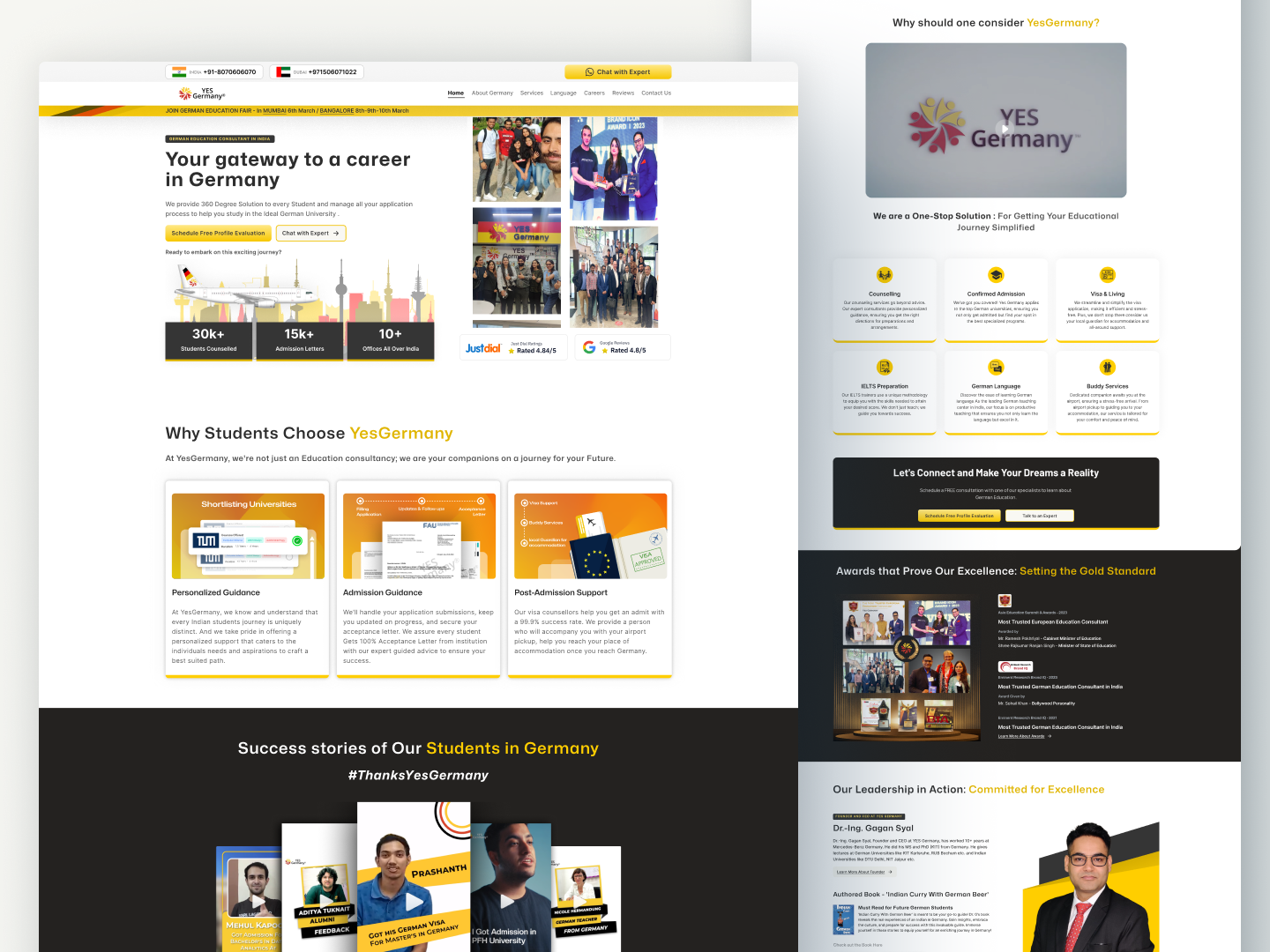Modern Landing Page for Study in Germany Platform - Yes Germany edtech design education website germany education landing page design product design student platform study abroad ui ux design web design