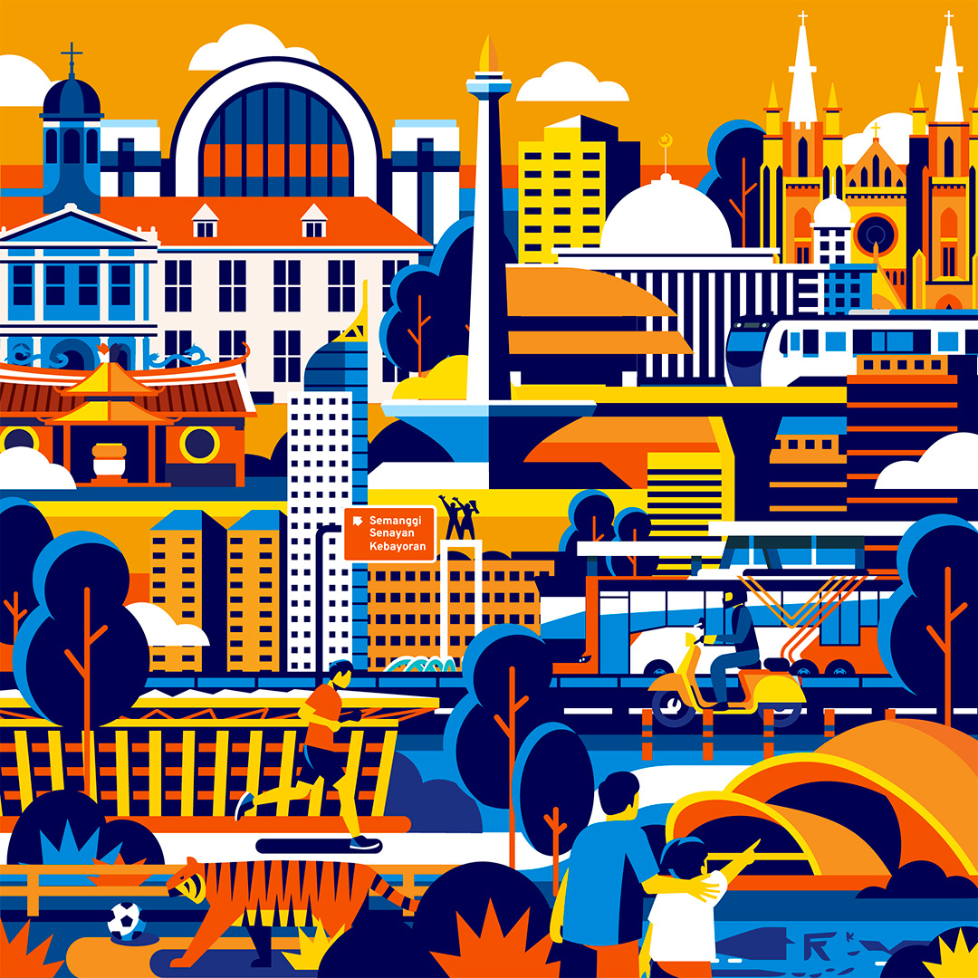 Have Fun In Jakarta branding design flat illustration indonesia jakarta local vector