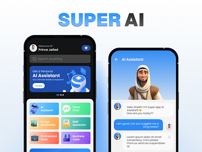 Super AI - Personal AI Assistant 3d animation artificial intelligence chatgpt clean color design generative ai interface mobile friendly design openai personal assistant portfolio product saas software super user user experience web website