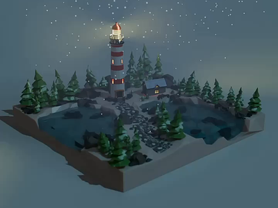 Snowy Lighthouse: A Winter Glow 3d 3danimation 3dartwork 3dscene animation blender christmas creative diffuse festiveseason glossy holidays lighthouse lowpoly motion graphics normal occlusion render winter
