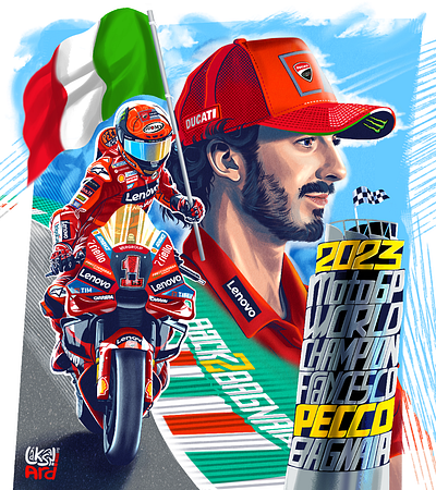 Pecco Bagnaia 2023 MotoGP World Champion apex bagnaia bike champion design sport gravel illustration italy motogp pecco poster poster sport race racing rossi sport valentino rossi vr46