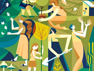 Planting trees mural design bird community eco ecology environment green nature plants trees