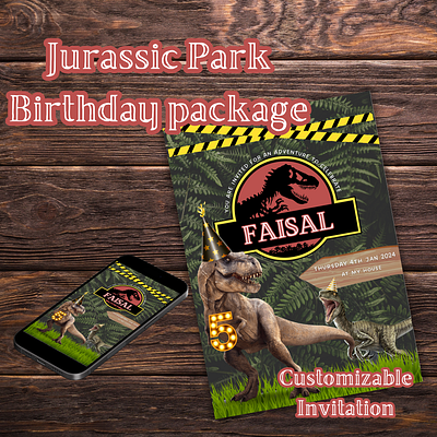 Jurassic Park Birthday Theme Package (Canva Template) birthday canva canva template design english graphic design jurassic park template