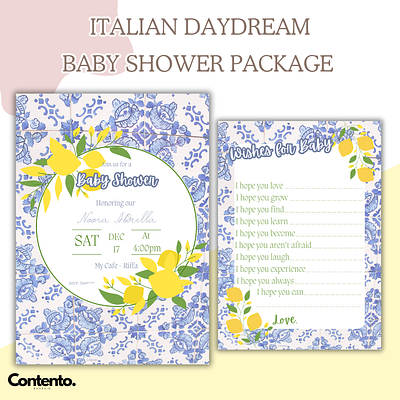 Italian Daydream Baby Shower Invitation and Games baby shower canva design english graphic design party party games template