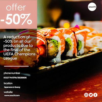 -50% offer from souchi restaurant graphic design typography