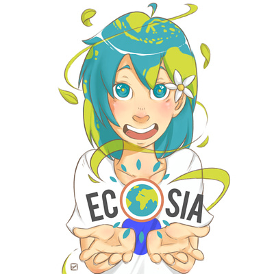 Earth-chan x Ecosia anime character character illustration comic fan art illustration manga