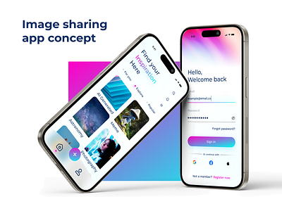 Image Sharing App clean glassmorphism image sharing inspiration login mobile app pinterest sign in simple homepage ui ux