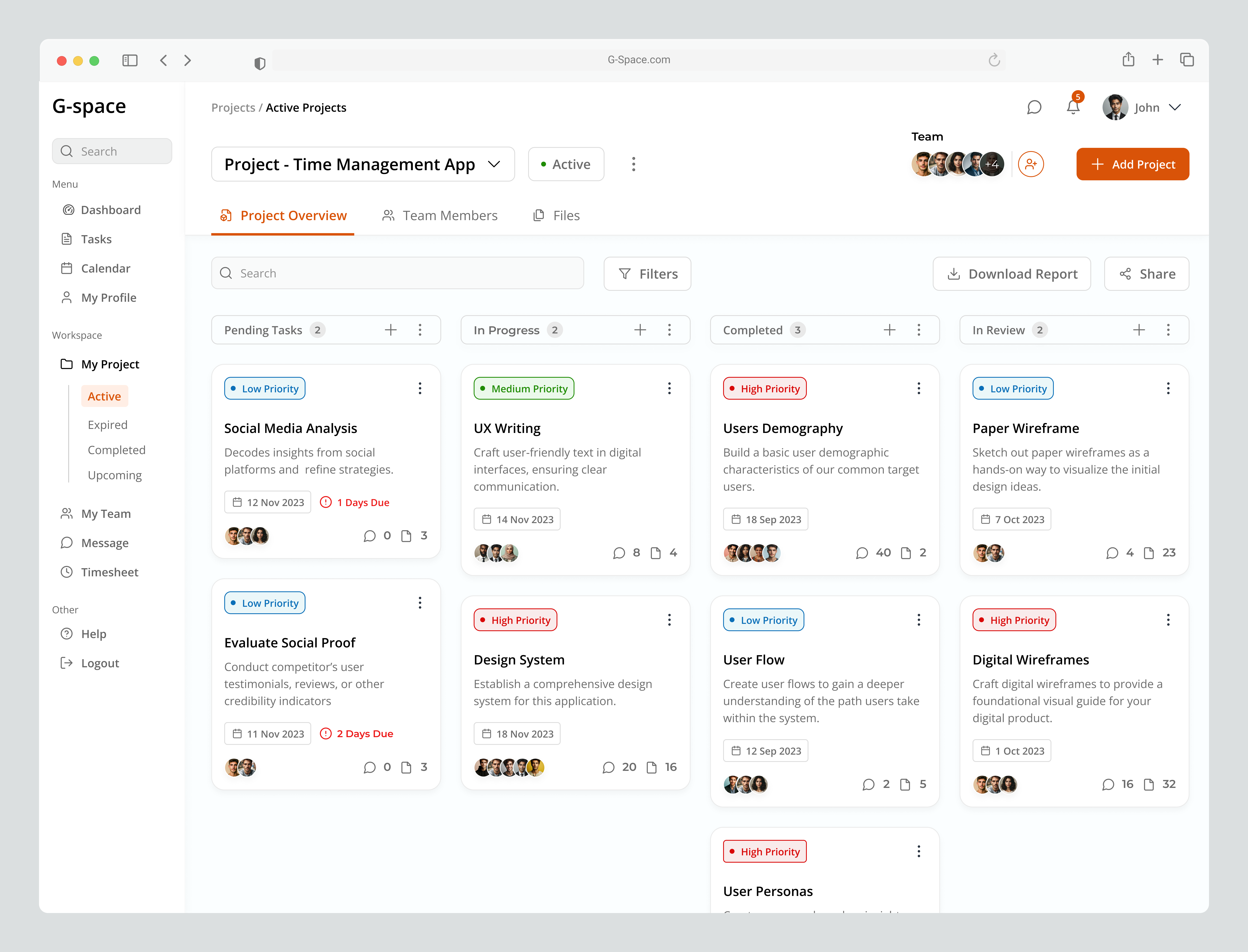 Project Manage Dashboard ( G-space ) branding cards dashboard design dribbble figma graphic design illustration logo project project manage time management ui ux