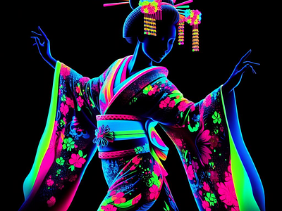 Dancing geisha 4 beury branding dance dancing geisha design graphic design illustration japan life light logo neon ui ux vector woman