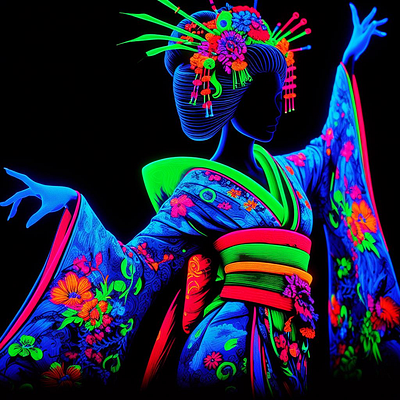 Dancing geisha 2 black branding dance dancing dancing geisha design graphic design illustration japan life light logo neon night ui ux vector woman