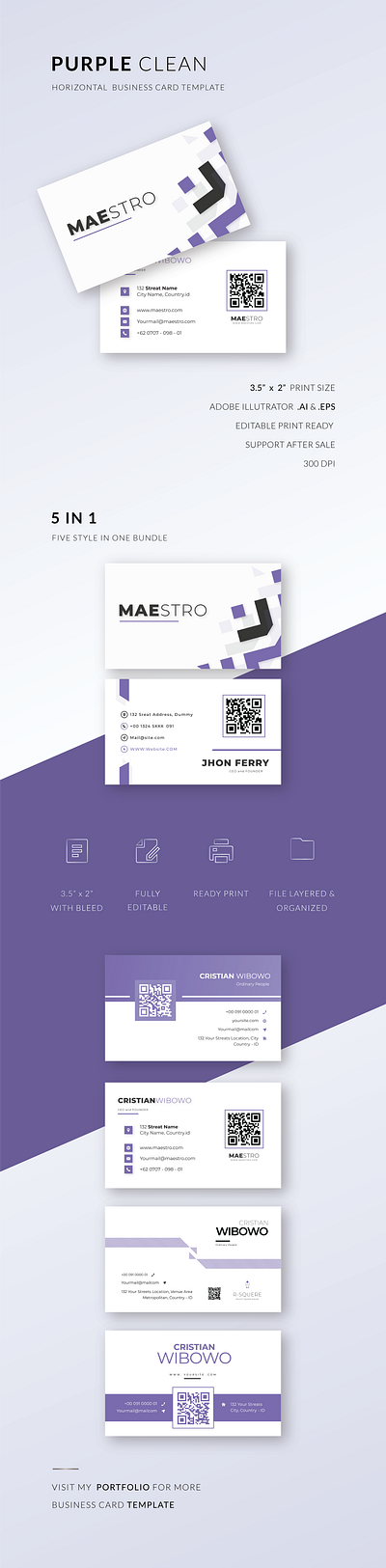 CLEAN PURPLE BUSINESS CARD art business card branding business card classic clean design creative editable graphic design horizontal logo modern professional purple smooth purple template vector