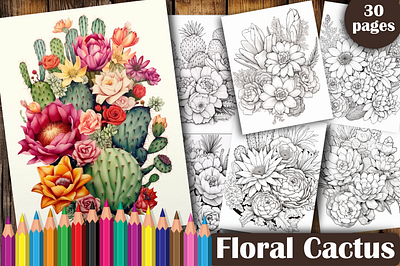 Floral Cactus & Succulent Coloring Book coloring pages coloring pages for adults graphic design