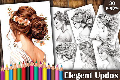 Elegant Updos Coloring Book for Adults coloring pages coloring pages for adults graphic design