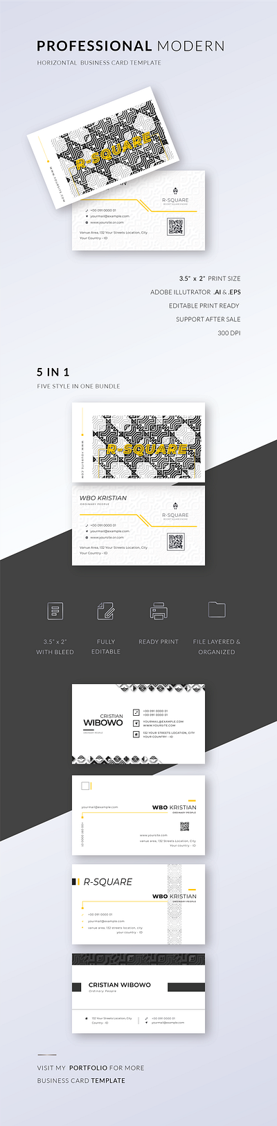 PROFESSIONAL MODERN BUSINESS CARD art business card black branding business card classic creative design editable graphic design horizontal logo modern pattern professional vector white yellow