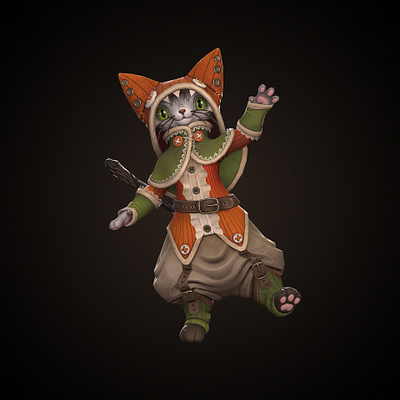 Cat adventurer - stylized character 3d animation cat character cute fantasy sculpting texturing