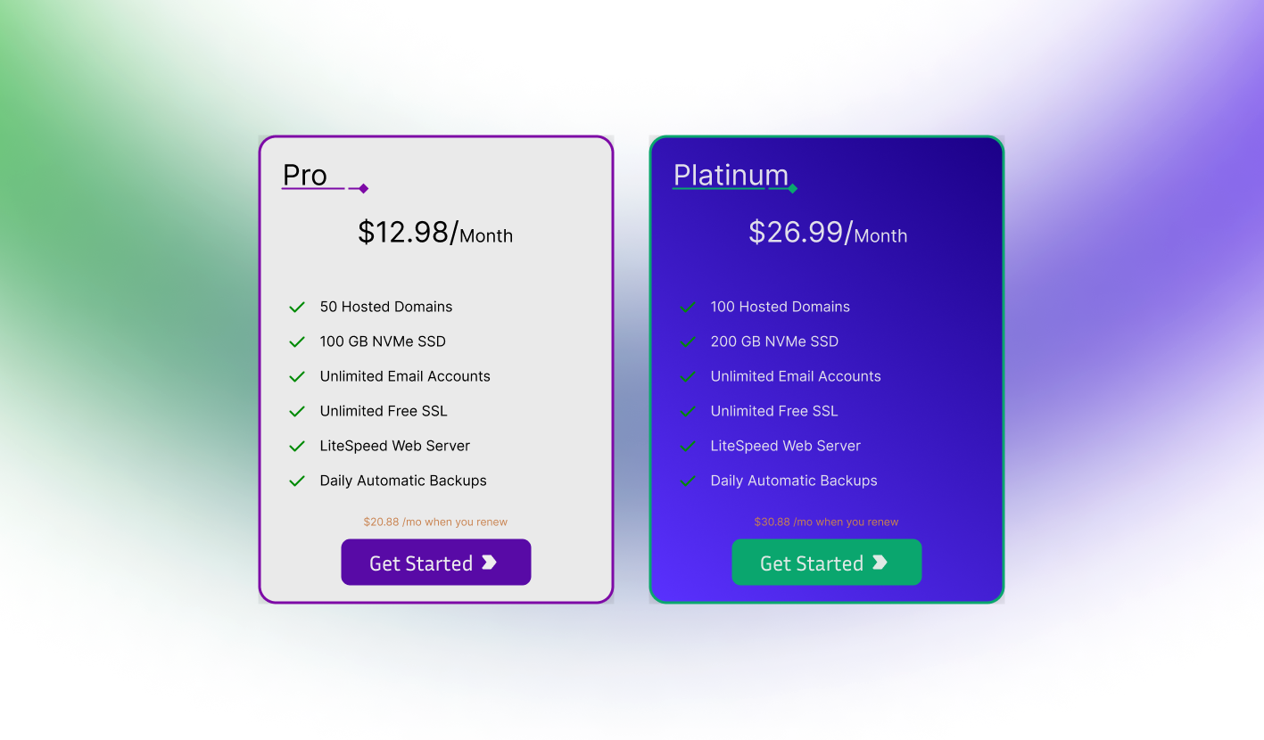 Pricing Cards cards figma pricing cards ui ux web hosting