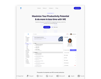 The We productivity dashboard landing page ui