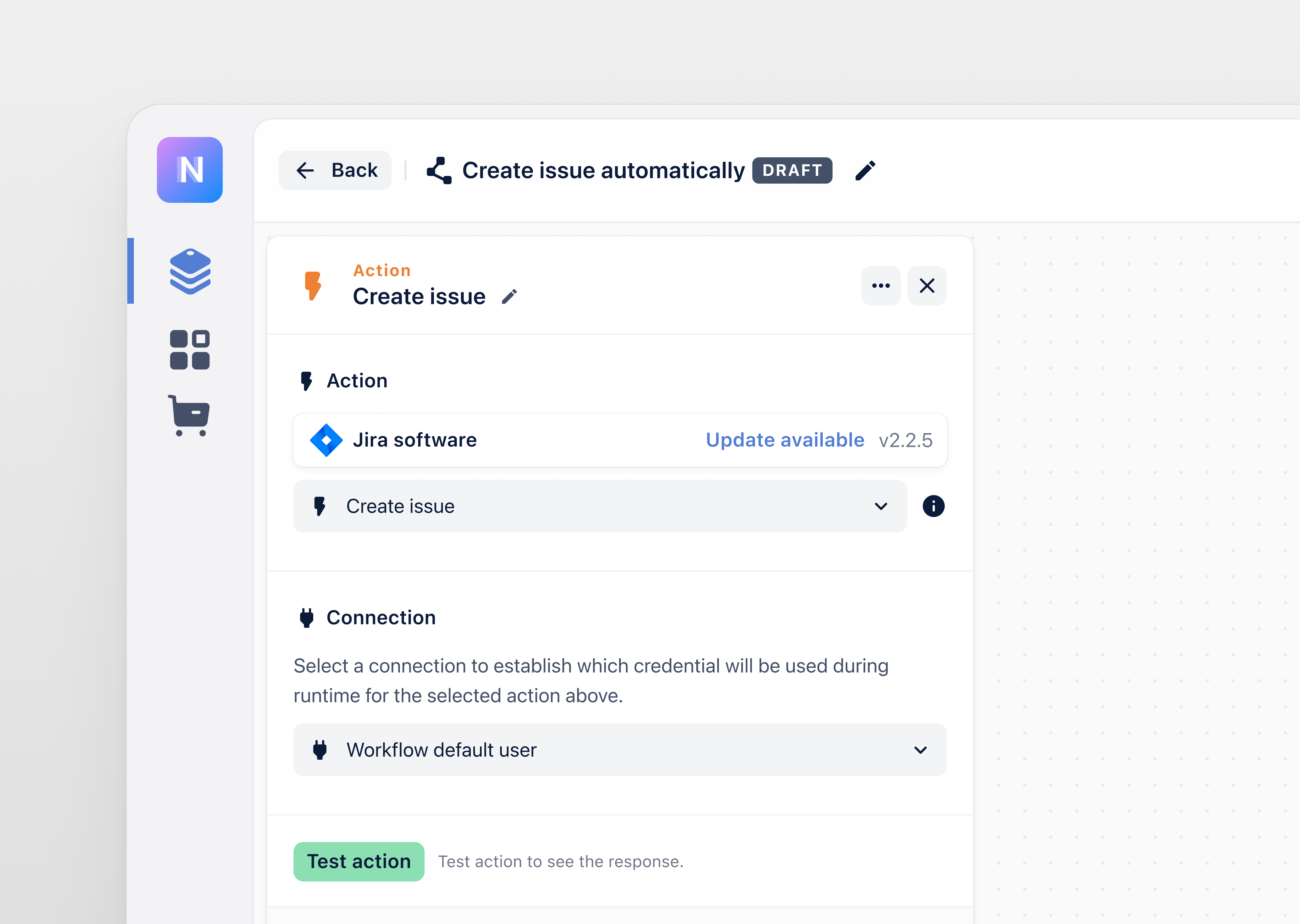Actioner workflow nodes detail action actioner autimation clean light theme minimal no code panel platform ui