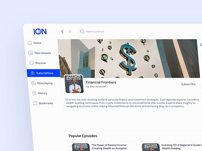 ION Podcast App: Subscription Channel/Creator Profile audio creator profile ion mobile app music podcast app saas subscription uiux web app website