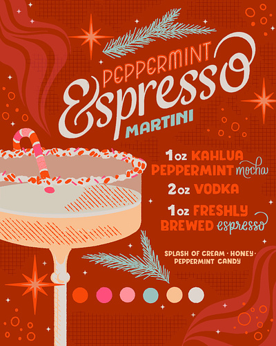 Espresso Martini Recipe Illustration christmas graphic design handlettering holiday illustration martini recipe social media texture texture supply true grit true grit texture supply